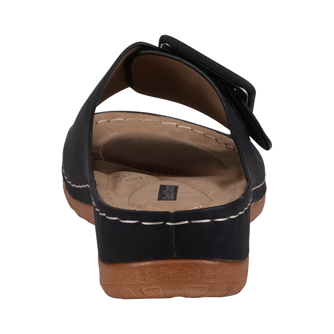 Women's Hamden Black Buckled Flat Sandals