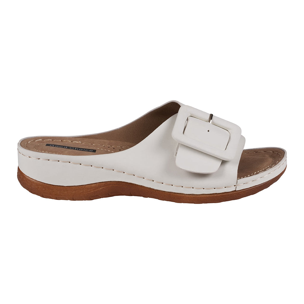 Women's Hamden White Buckled Flat Sandals