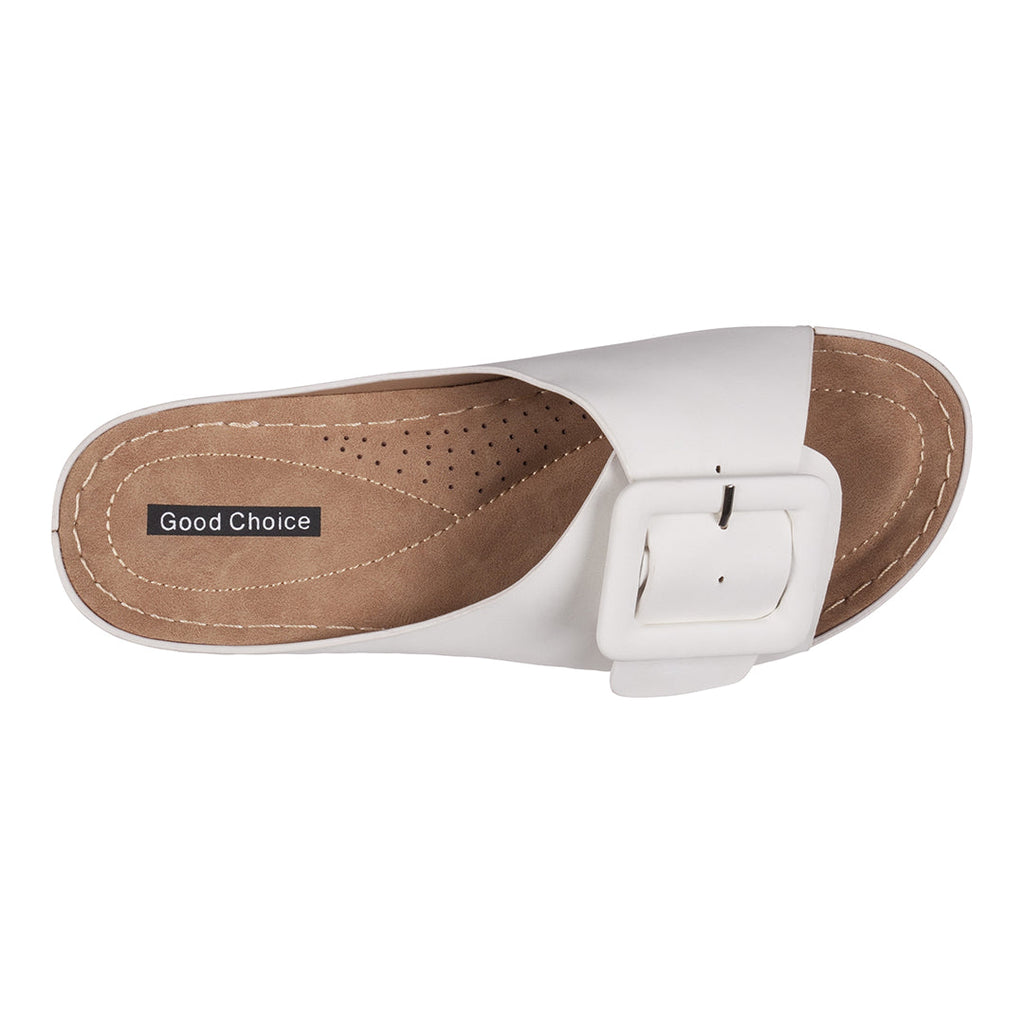 Women's Hamden White Buckled Flat Sandals