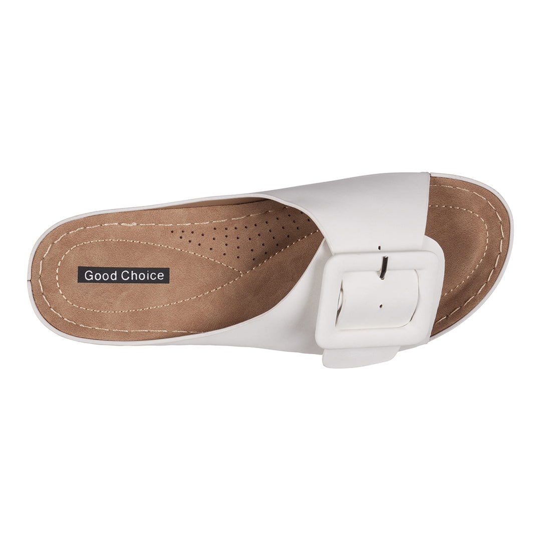 Women's Hamden White Buckled Flat Sandals