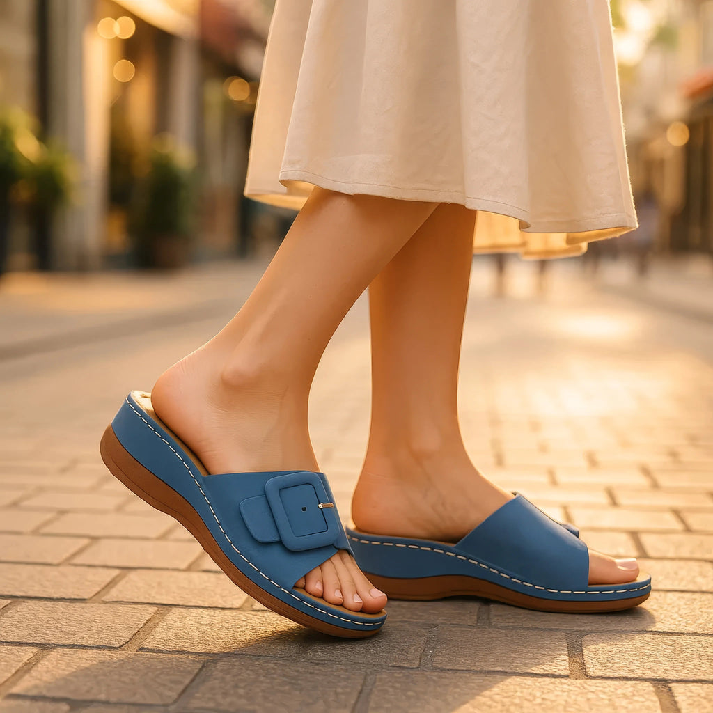 Women's Hamden White Buckled Flat Sandals