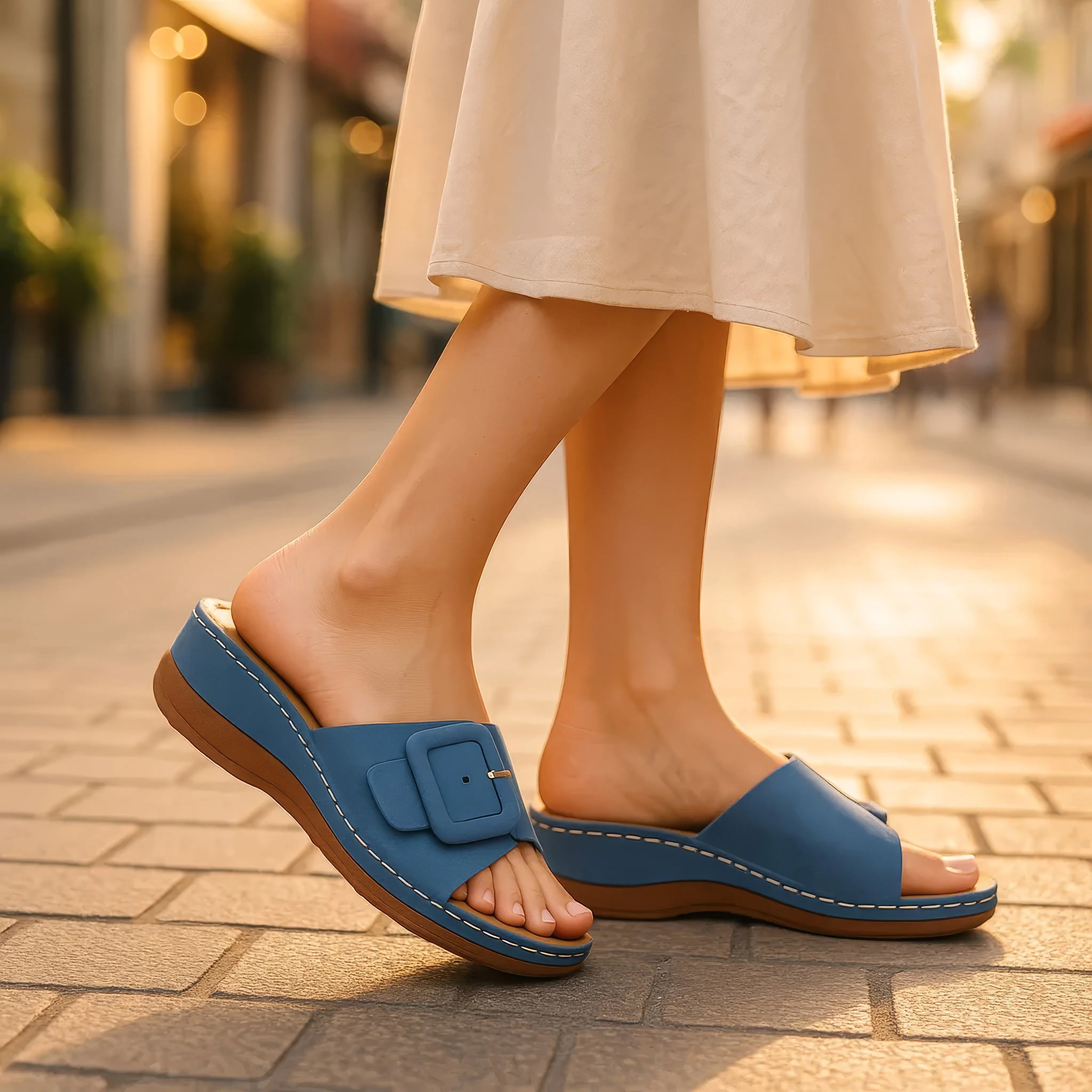 Women's Hamden White Buckled Flat Sandals