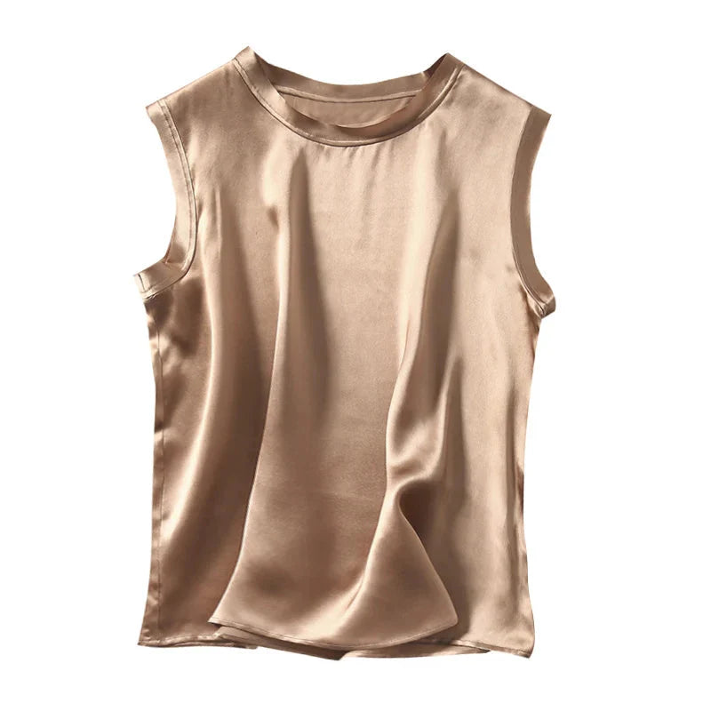 Women's Real Silk Satin Tank Tops Elegant Summer Vests