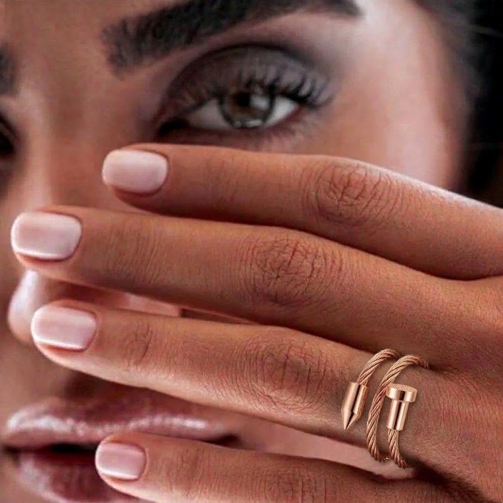 RG116RG B.Tiff Rose Gold Pointe Cable Adjustable Ring