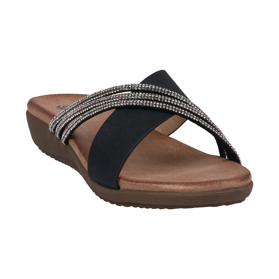 Women's Iris Black Embellished Asymmetrical Flat Sandals