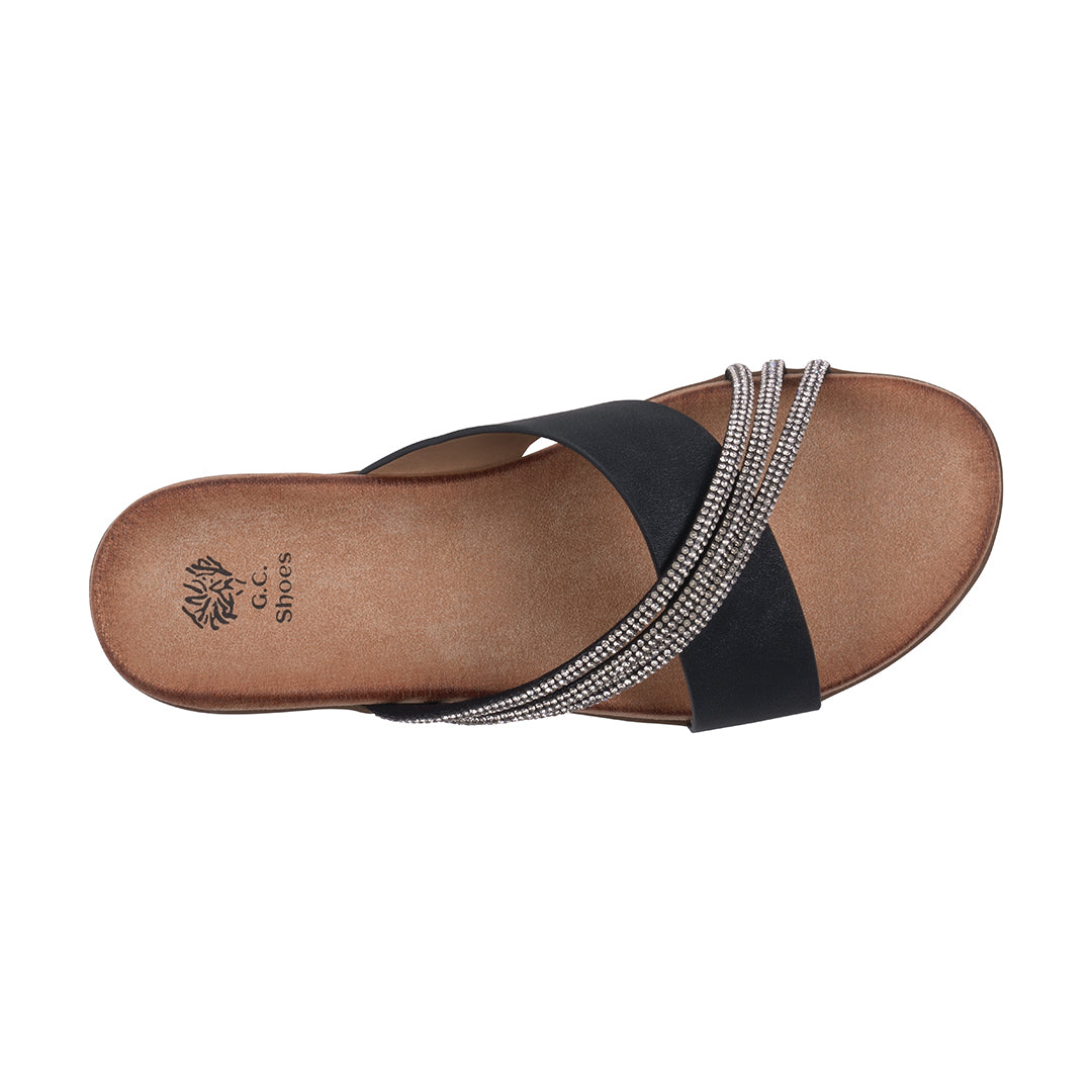 Women's Iris Black Embellished Asymmetrical Flat Sandals