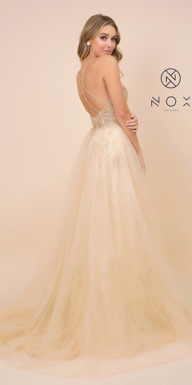 CLEARANCE - Nox Anabel J411 Embellished Formal Ball Gown Crisscross Back (Size 4)