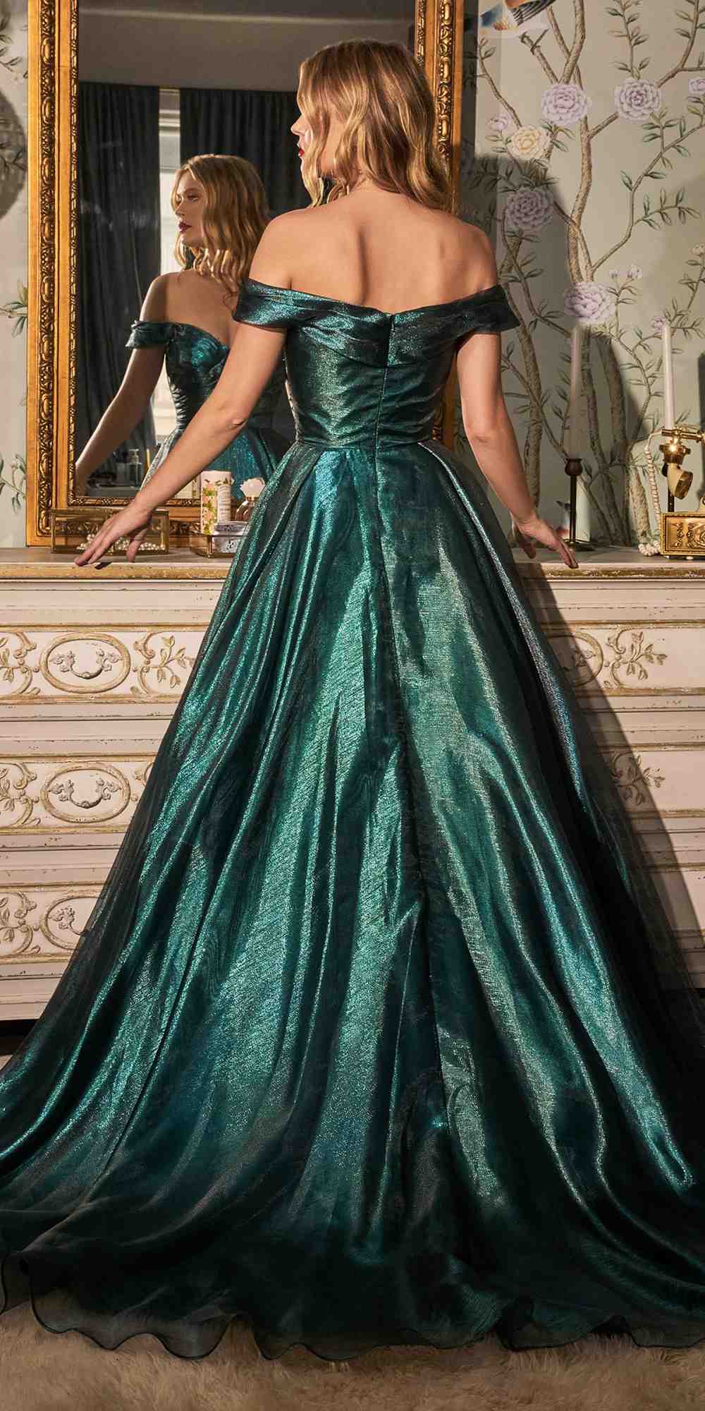 Cinderella Divine J822 A-Line Organza Off the Shoulder Ball Gown