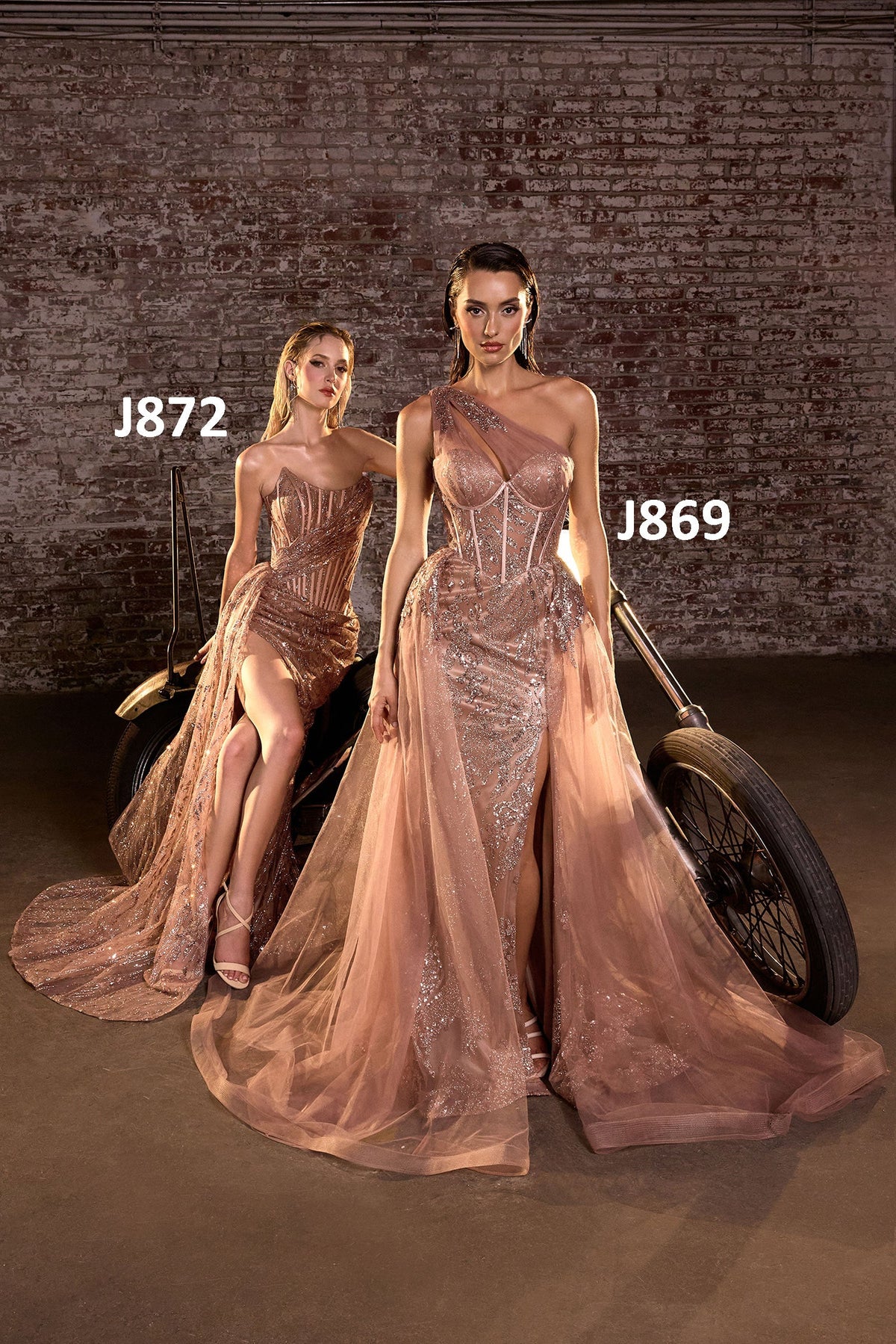 Ladivine J872 Long Strapless Glitter Embellished Leg Slit Evening Gown