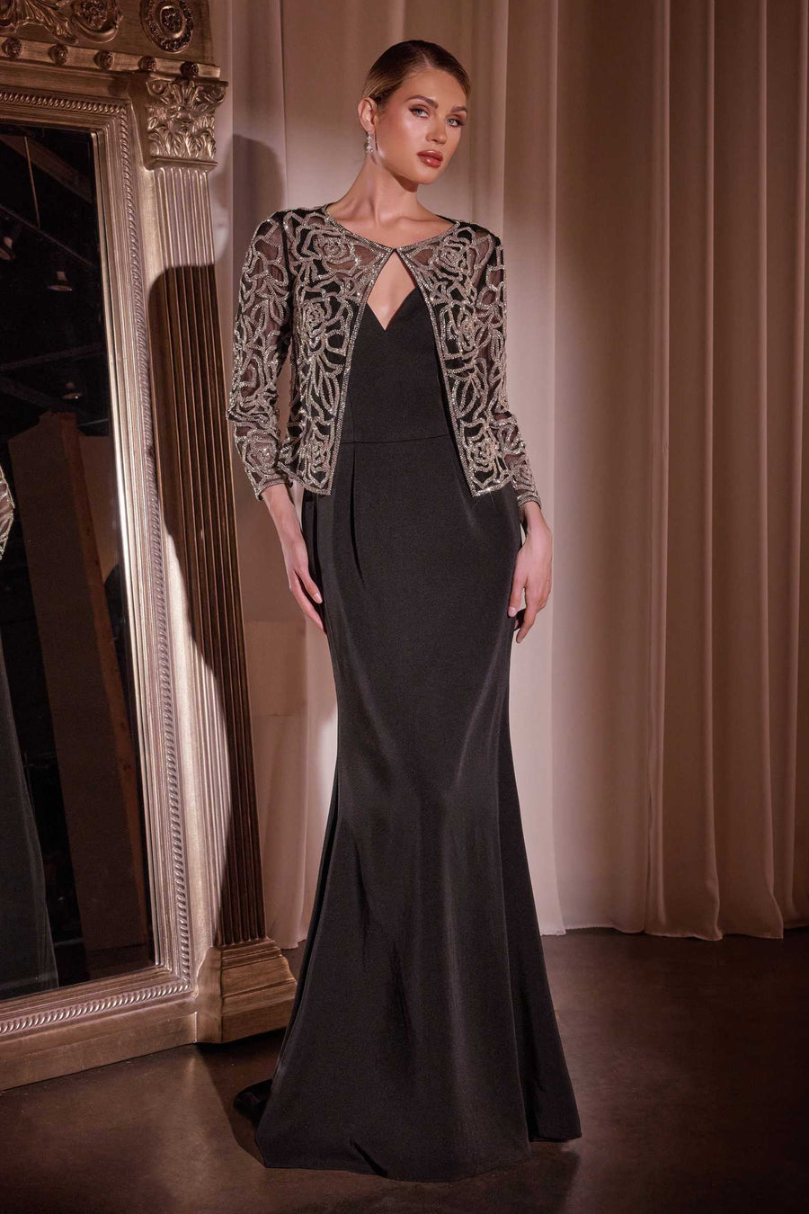 Ladivine J881 Long Fit and Flare Crepe Gown With Removable Jacket