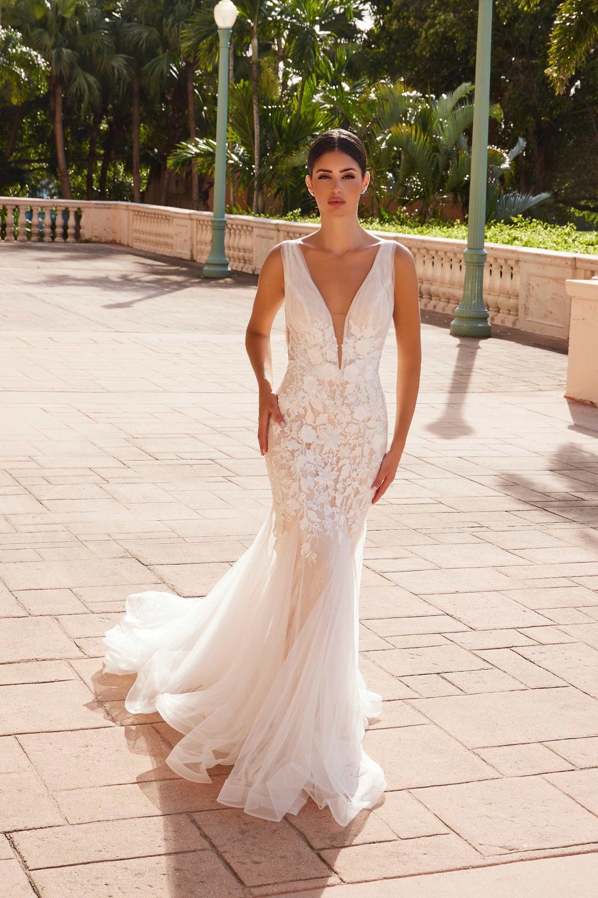 Nox Anabel JE917 V-Neck Mermaid Dress Lace and Tulle Skirt