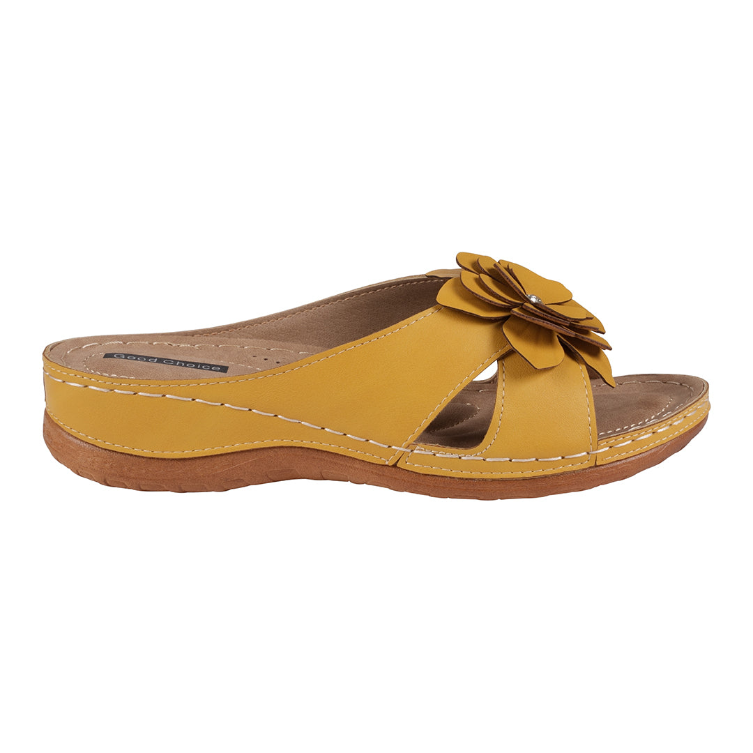 Women's Joy Yellow Flower Flat Sandals