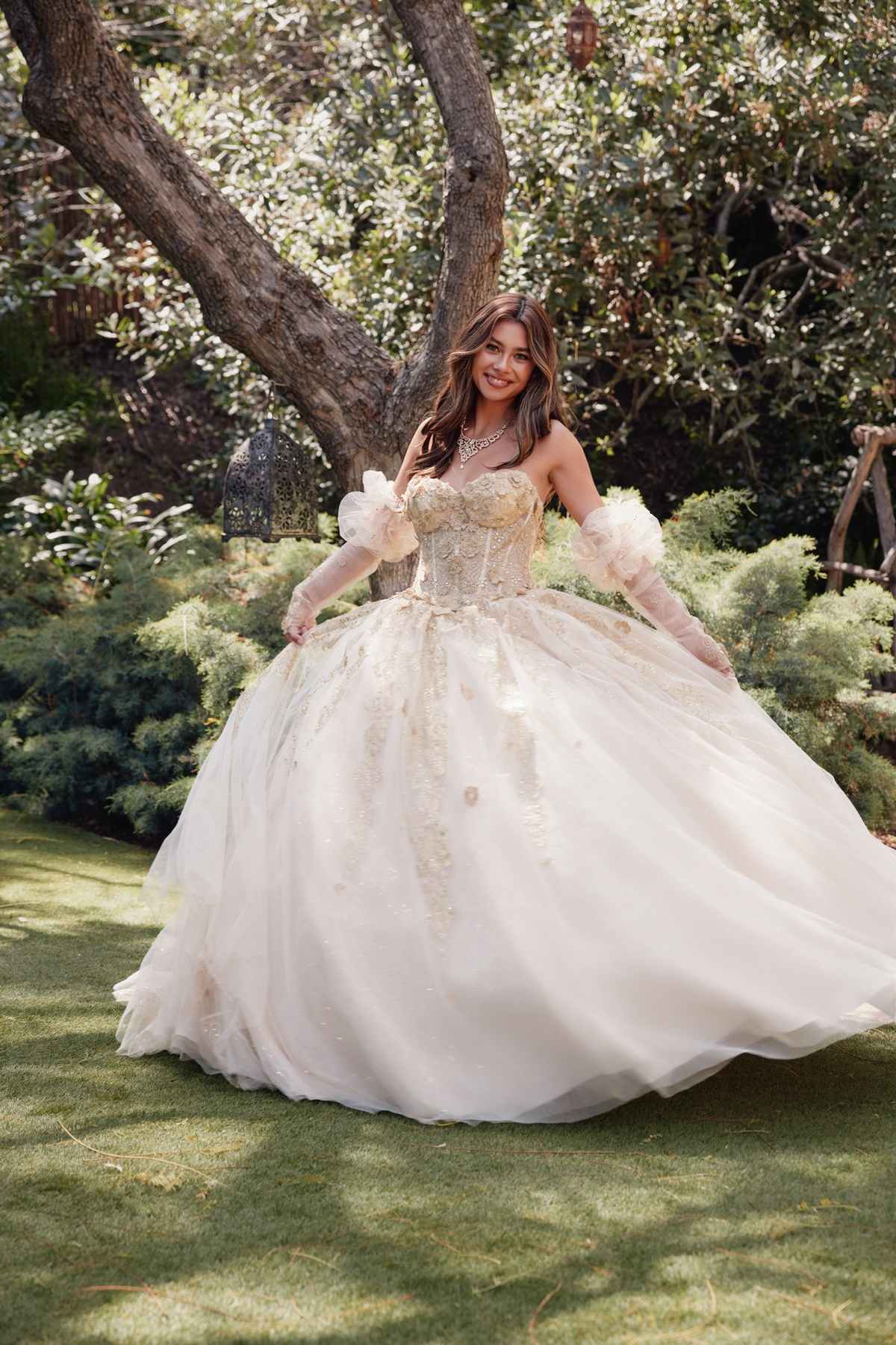Juliet JT1465H Dress 3d Flowers Applique Puff Sleeve Quinceanera Dress