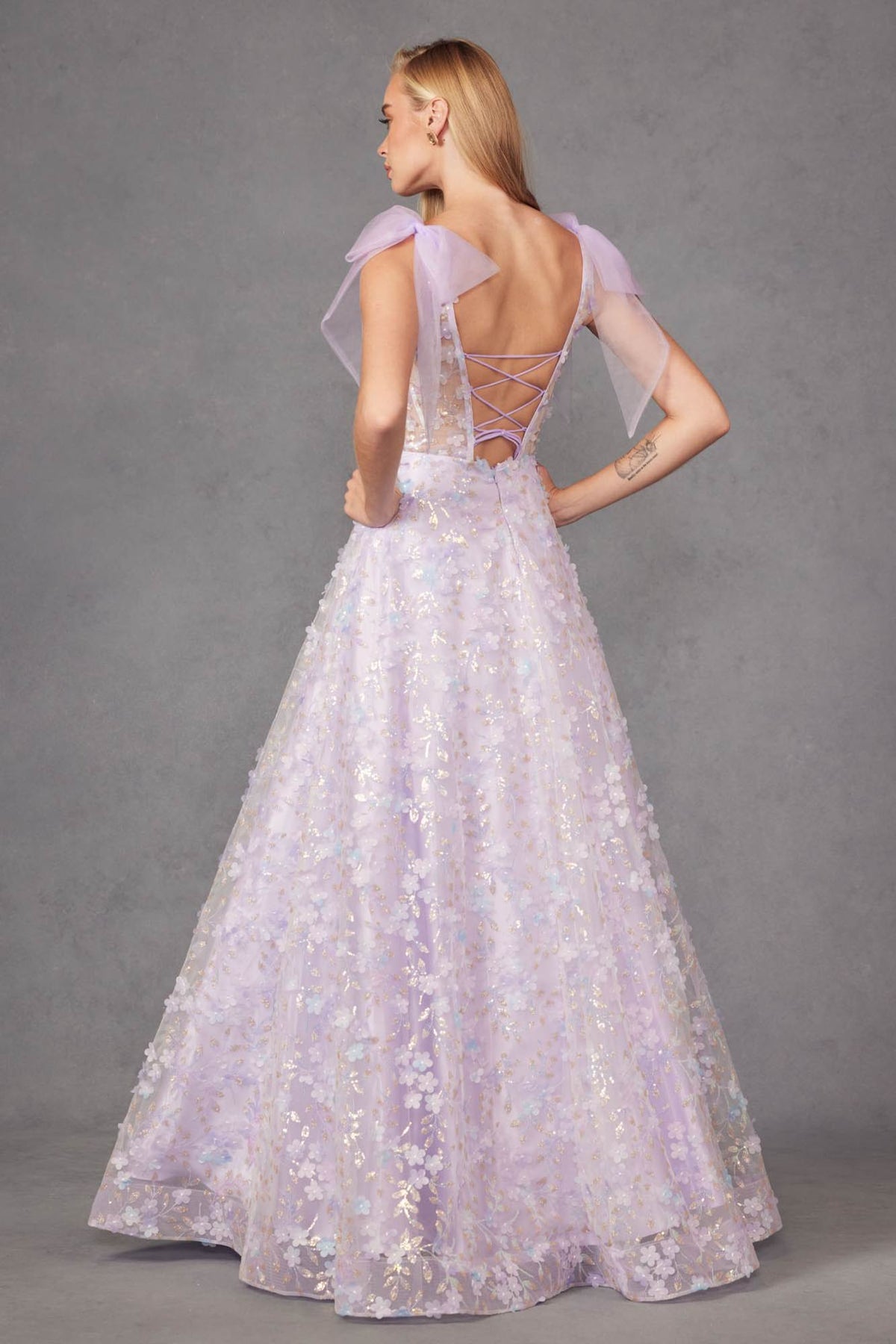 Juliet JT2439K Long 3D Floral Glitter Print Sleeveless A-line Gown