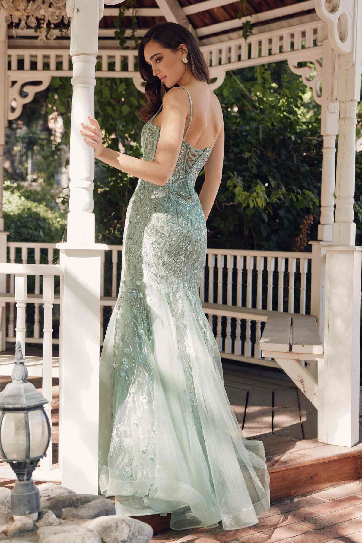 Juliet JT2441S Long Corset Bodice Embellished Sleeveless Mermaid Dress