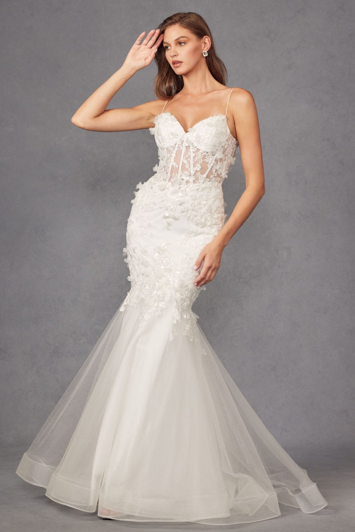 Juliet JT2469KW Long Sweetheart Boned Embellished Bodice Trumpet Gown