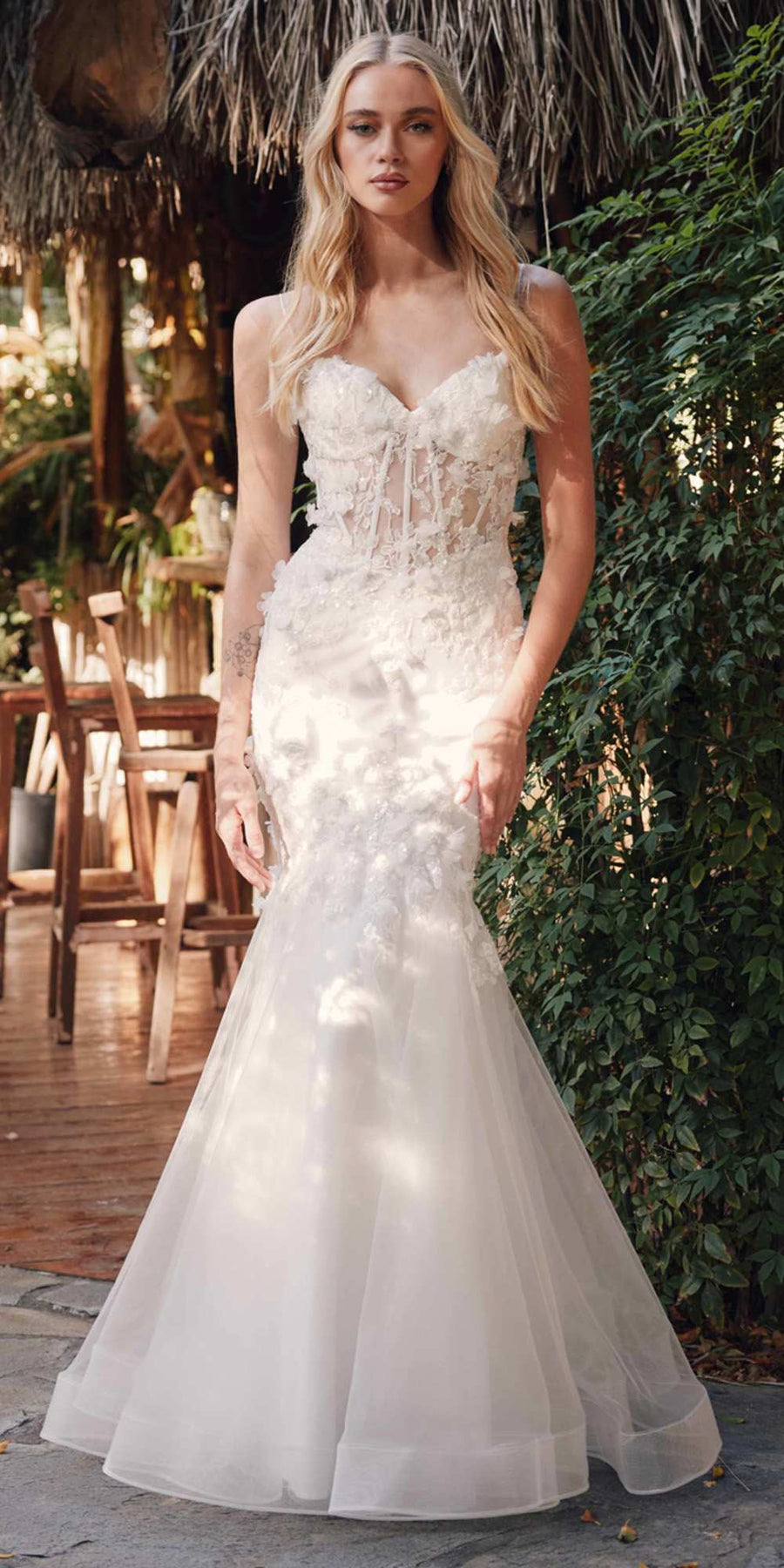 Juliet JT2469KW Long Sweetheart Boned Embellished Bodice Trumpet Gown