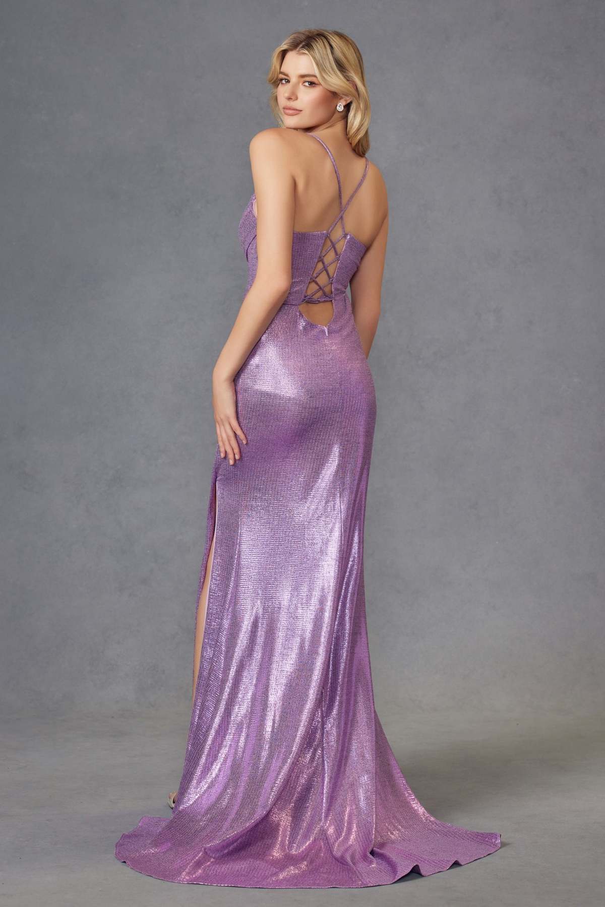 Juliet JT2494S Dress Sleeveless Metallic Fitted Evening Gown