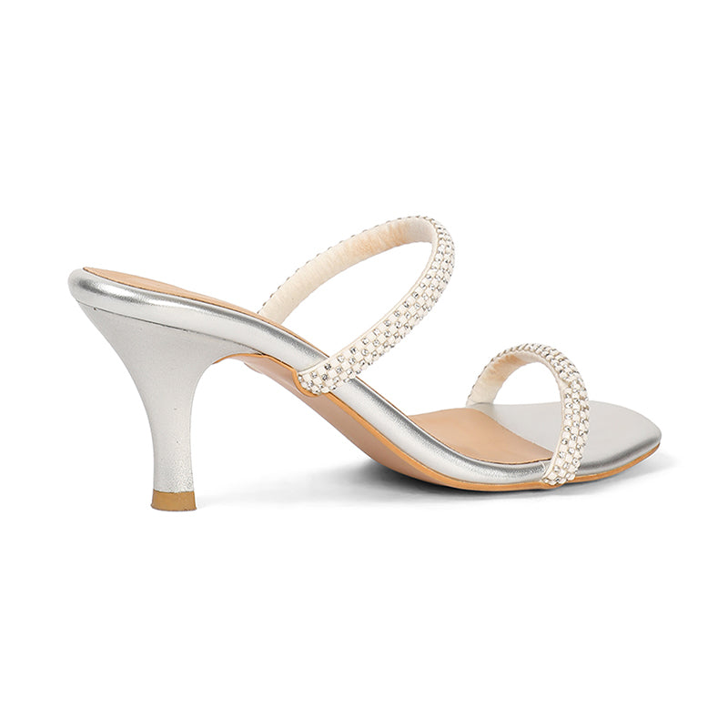 Evara - Silver Kitten Heels