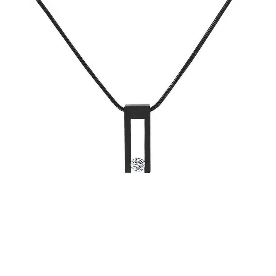 PT089B B.Tiff Black Hollow Bar Pendant Necklace