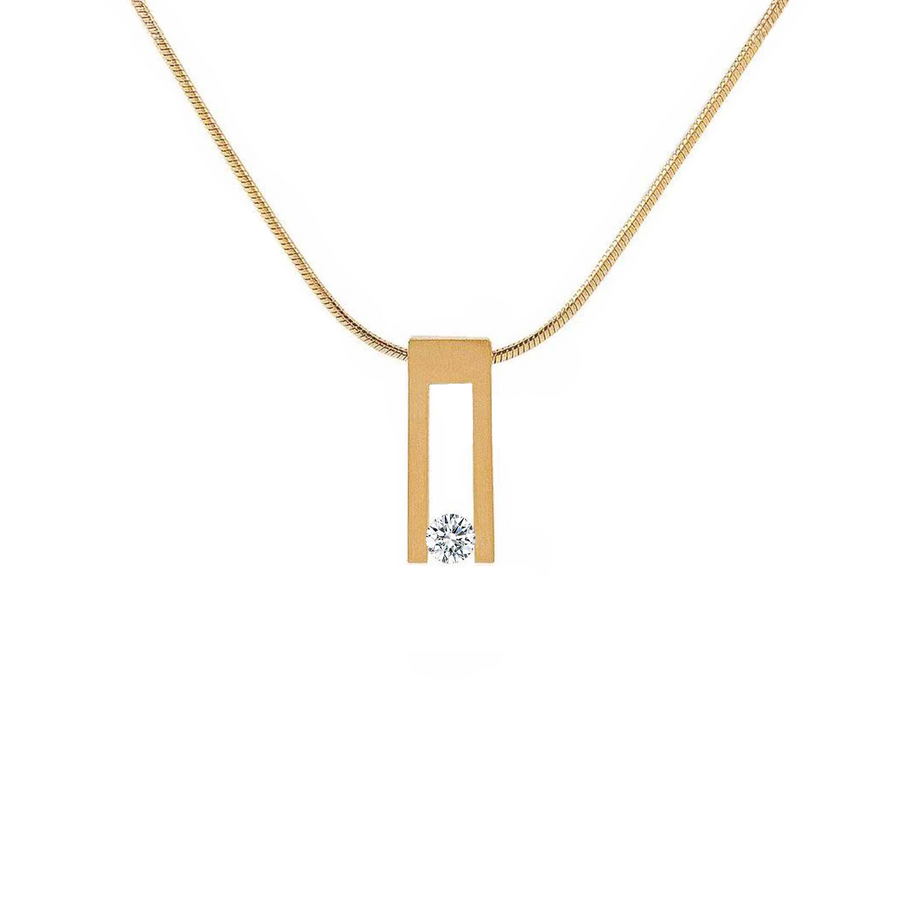 PT089G B.Tiff Gold Hollow Bar Pendant Necklace