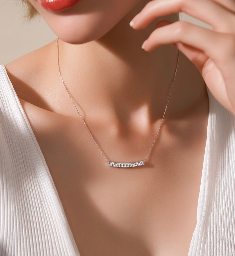 PT222W B.Tiff Pavé Crescent Pendant Necklace