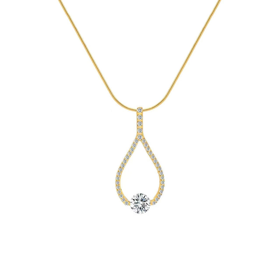 PT306G B.Tiff Gold 1 ct Solitaire Pave Larme Pendant Necklace