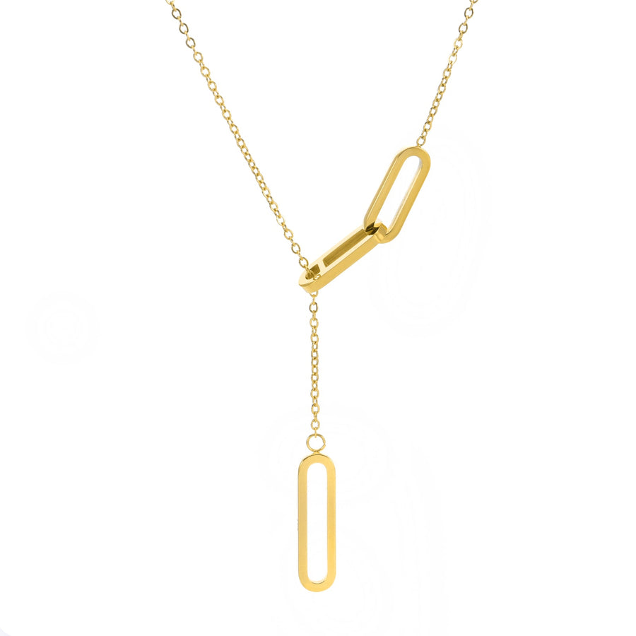PT330G B.Tiff Adjustable Rolo Lariat Chain Necklace with Paperclip Links