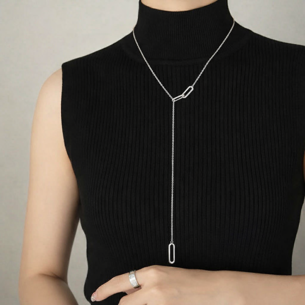 PT330W B.Tiff Adjustable Rolo Lariat Chain Necklace with Paperclip Links