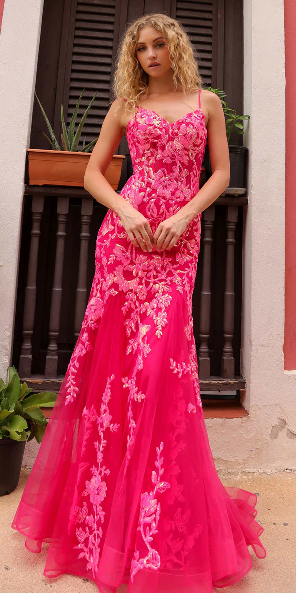 Nox Anabel Q1390 Long Fitted Sequin Applique Trumpet Skirt Gown