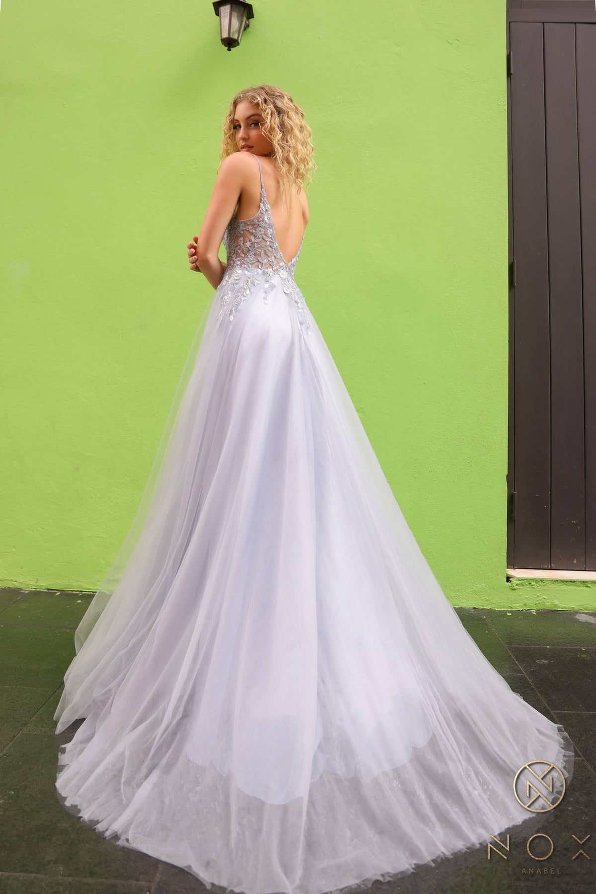 Nox Anabel Q1391 Long A-Line Sweetheart Lace Applique Tulle Gown
