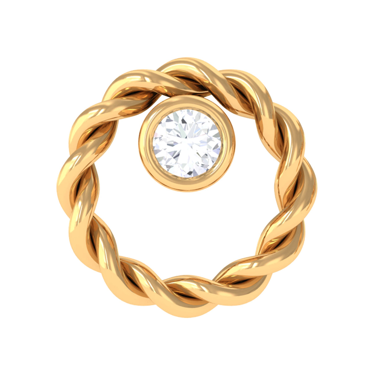Bezel Set Round Diamond Nose Pin with Twisted Rope