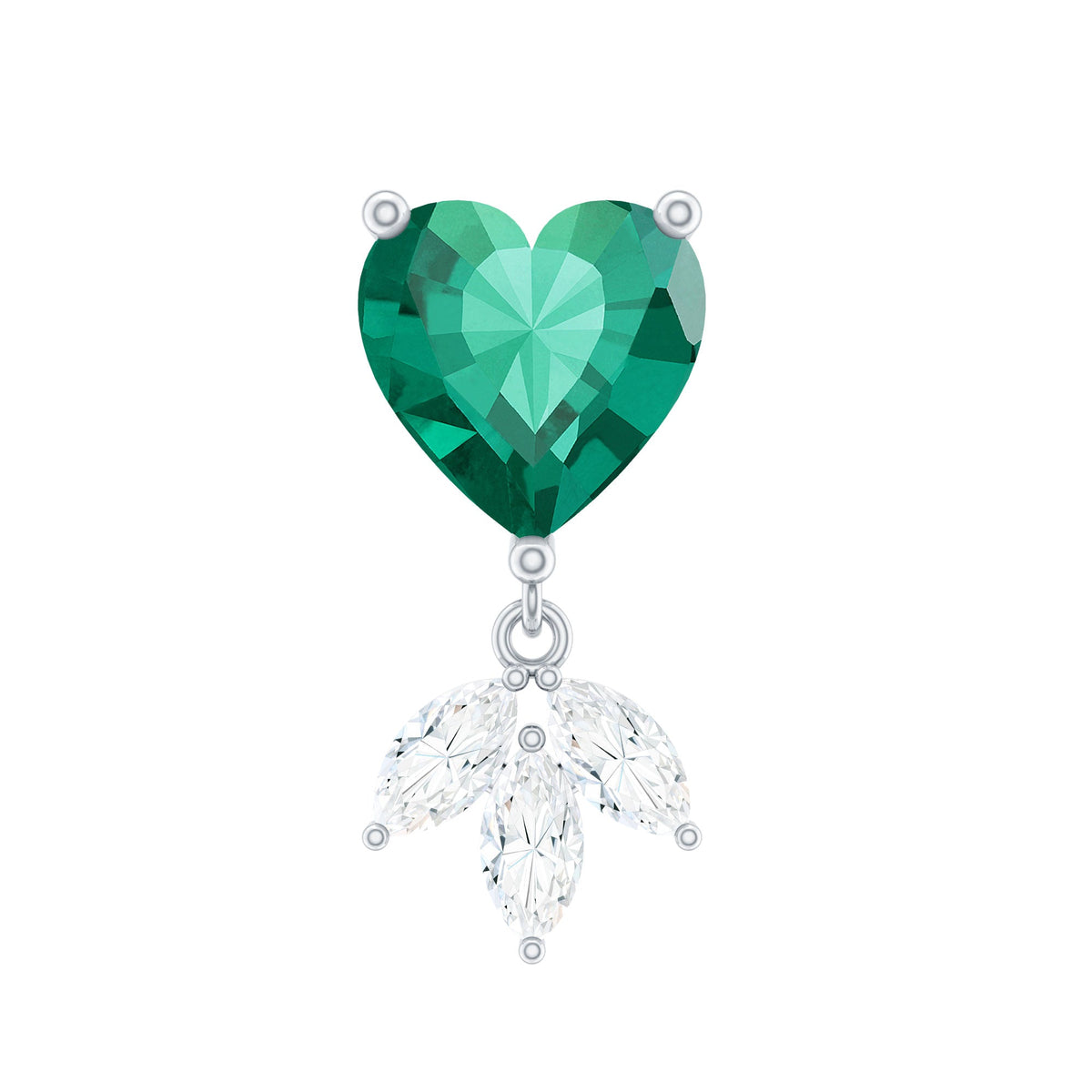 Heart Shape Lab Created Emerald and Diamond Helix Drop Earring