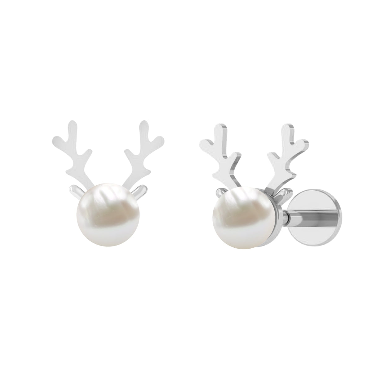 Natural Freshwater Pearl Solitaire Reindeer Earring