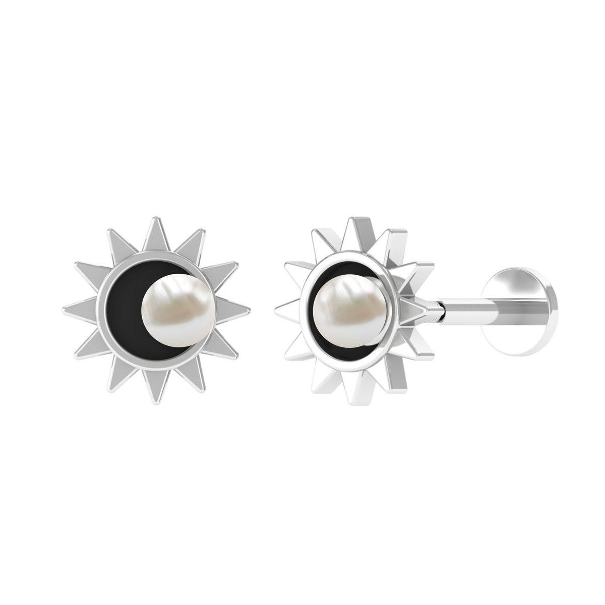 Freshwater Pearl Solitaire Celestial Earring with Enamel