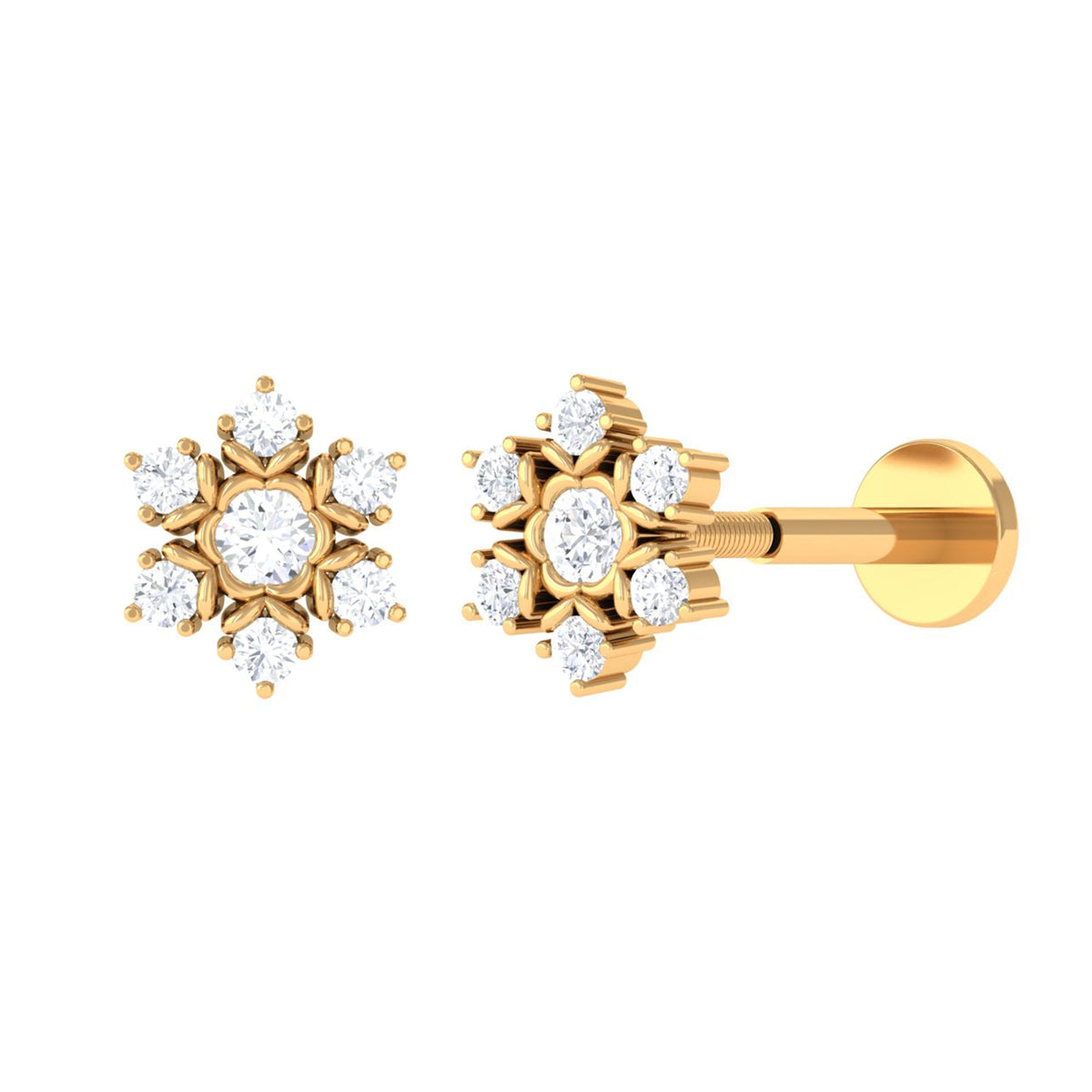 Nature Inspired Diamond Flower Earring for Helix Piercing