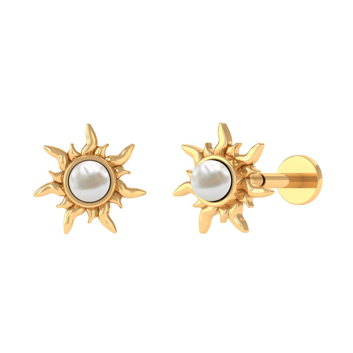 Freshwater Pearl Solitaire Sunburst Earring