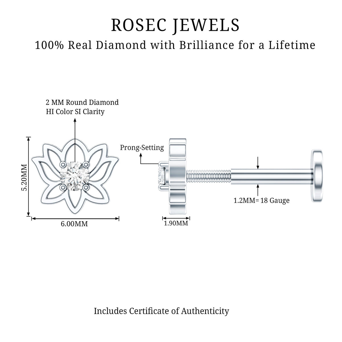 Nature Inspired Diamond Lotus Earring for Helix Piercing