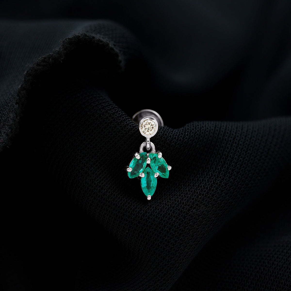 Marquise Emerald Leaf Earring for Helix Piercing