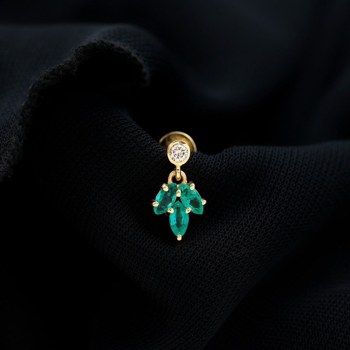 Marquise Emerald Leaf Earring for Helix Piercing