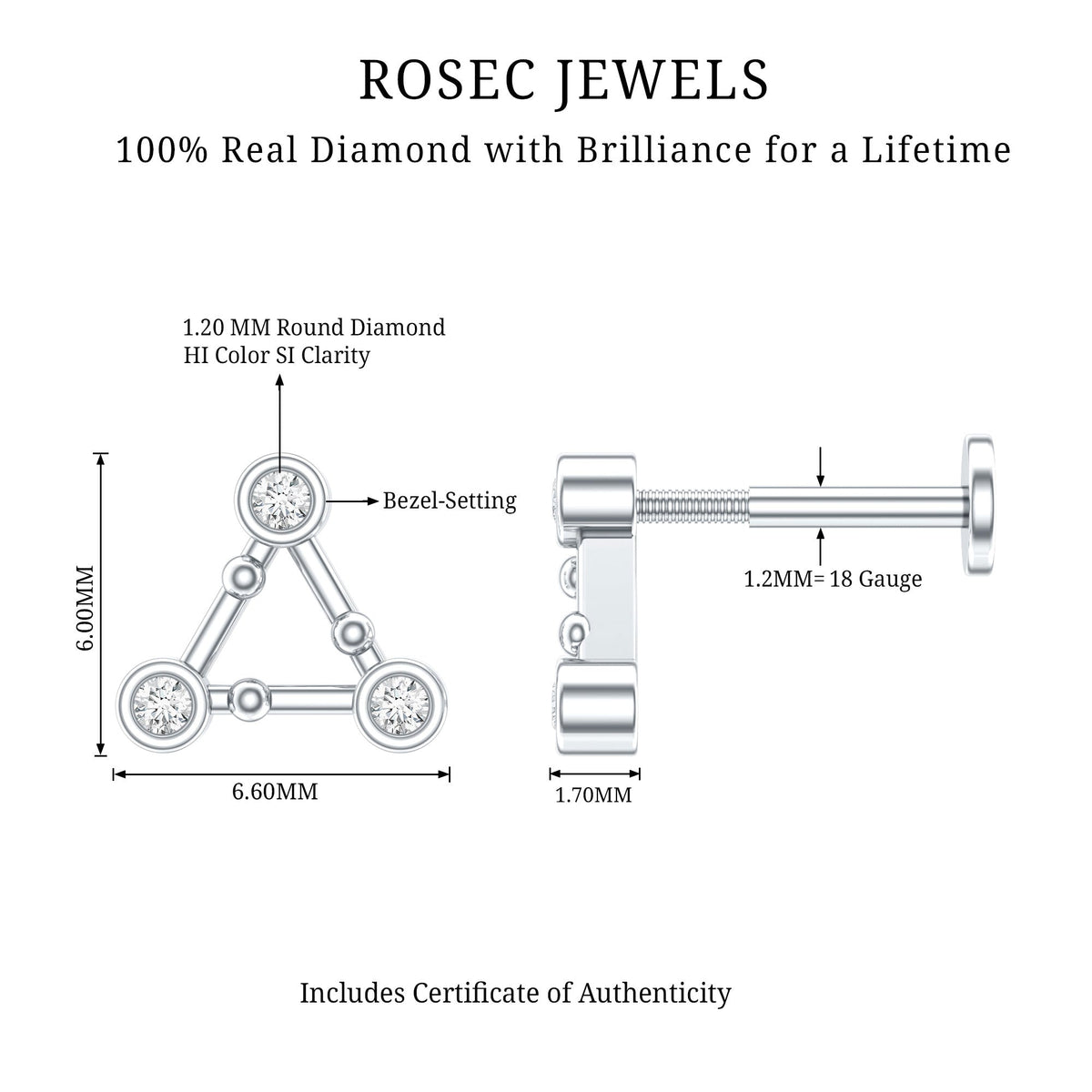 Diamond Open Triangle Earring for Conch Piercing