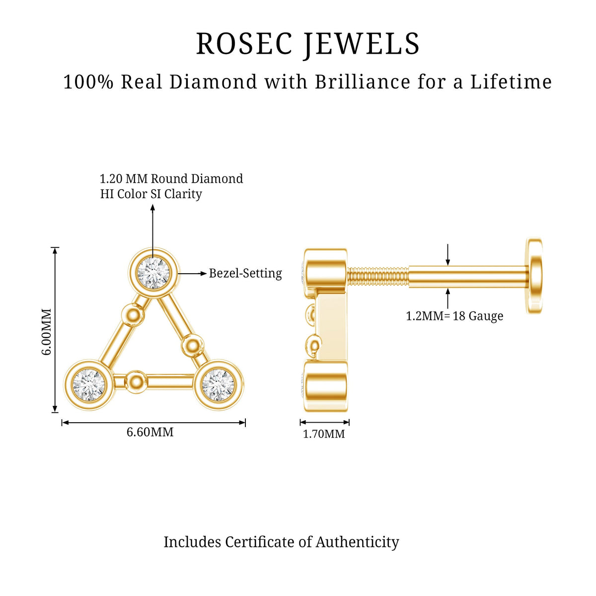 Diamond Open Triangle Earring for Conch Piercing