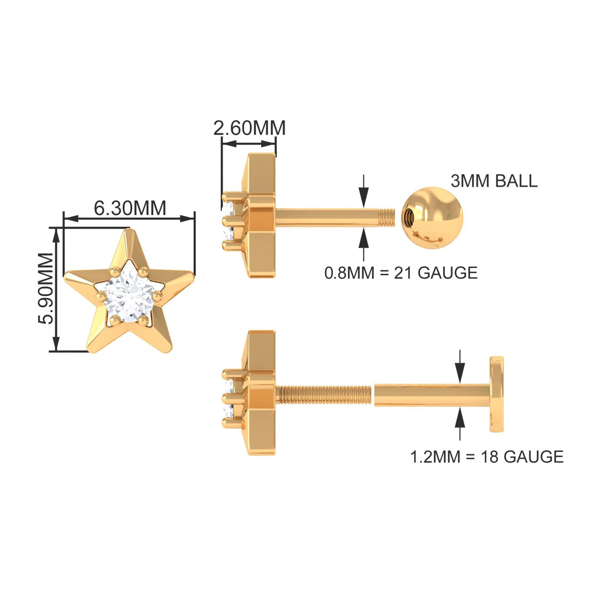 Diamond Celestial Star Earring for Conch Piercing