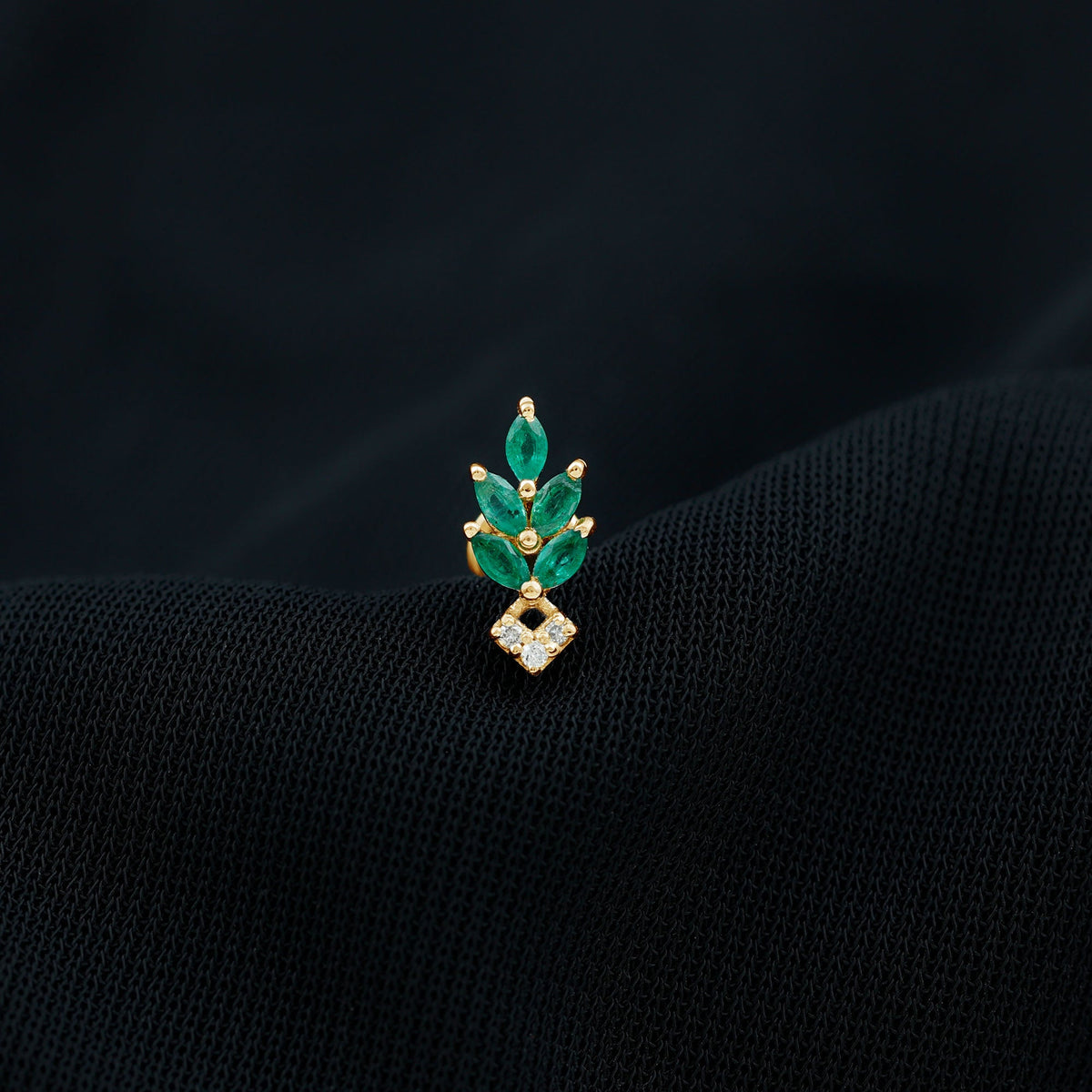 Real Emerald and Diamond Leaf Cartilage Earring