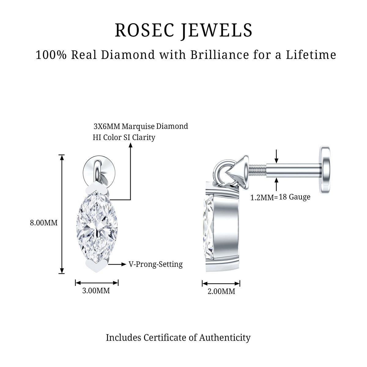 Marquise Diamond Cartilage Dangle Earring