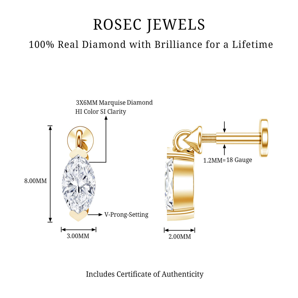 Marquise Diamond Cartilage Dangle Earring