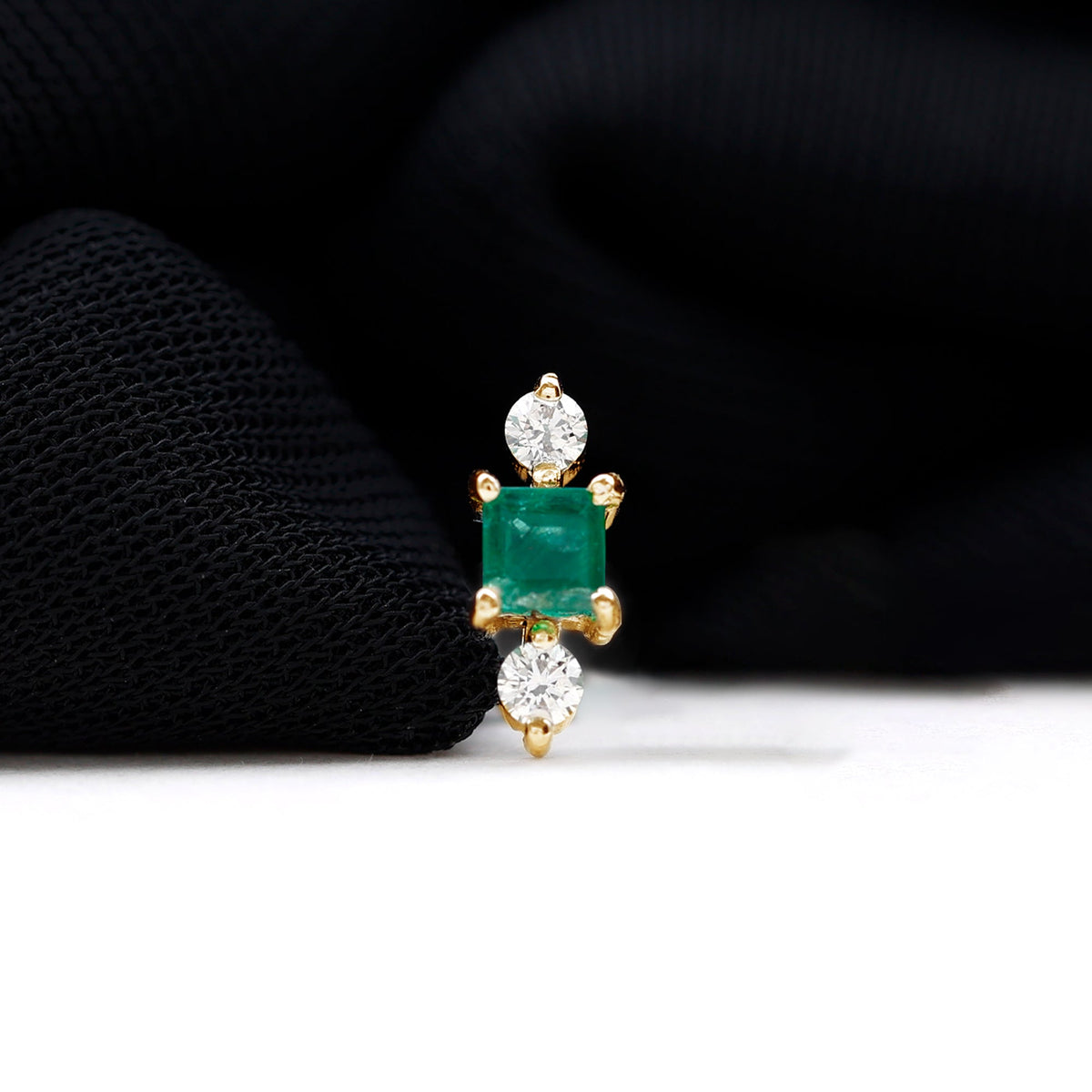 Natural Emerald and Lab Grown Diamond Helix Earring