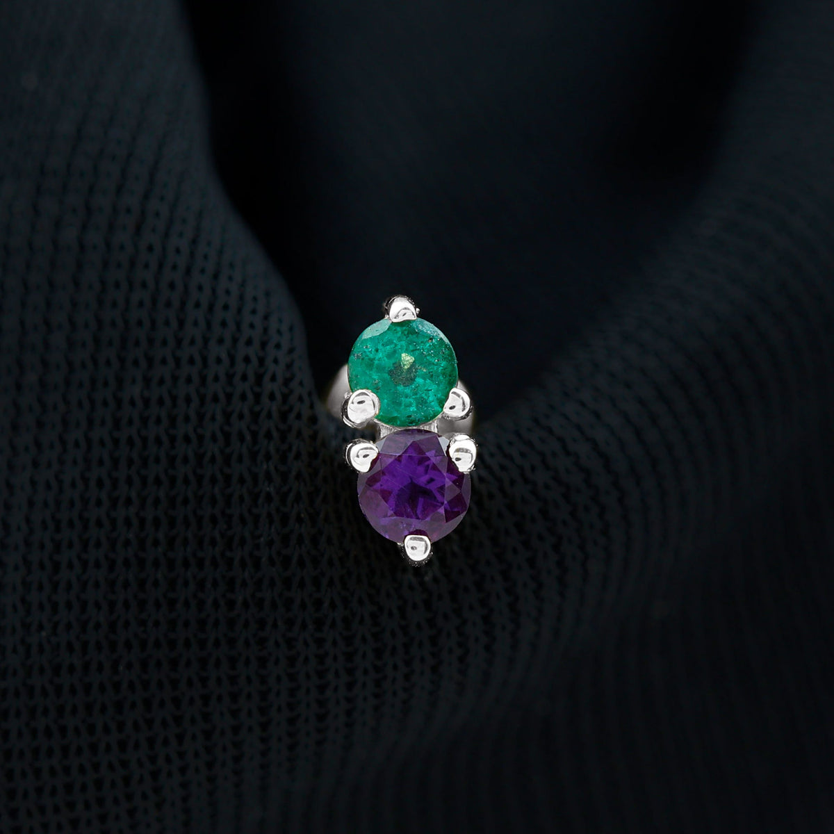 Real Amethyst and Emerald Earring for Helix Piercing