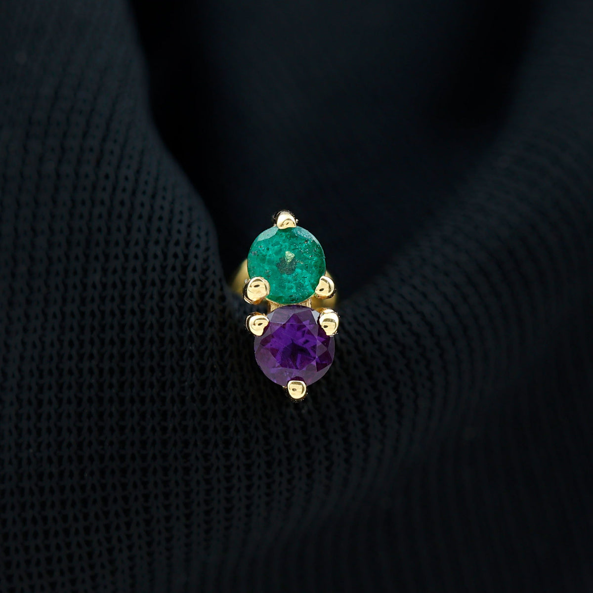 Real Amethyst and Emerald Earring for Helix Piercing