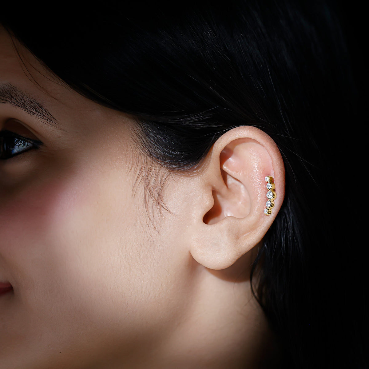 Bezel Set Round Moissanite Curved Crawler Earring